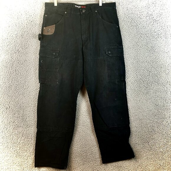 Wrangler Pants Mens 35x32 Black Riggs Workwear Cargo Double Knee Utility Heavy - Picture 1 of 5